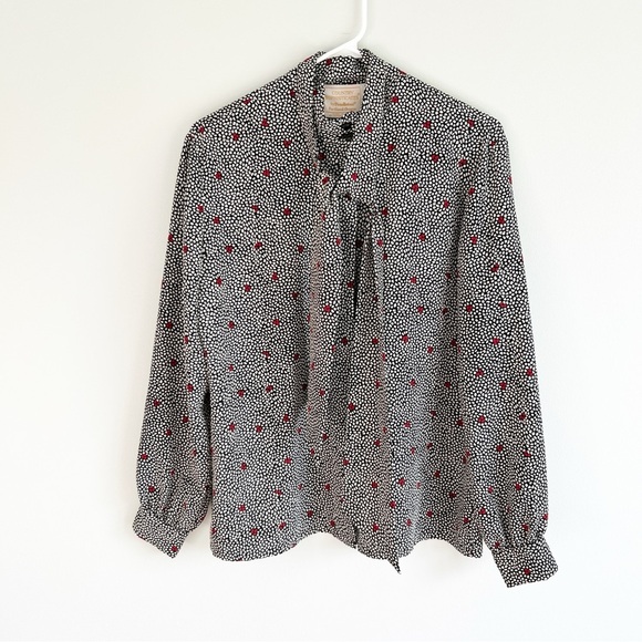 VTG Country Sophisticates by Pendleton Black and White Patterned Tie Blouse 12 - Picture 1 of 8